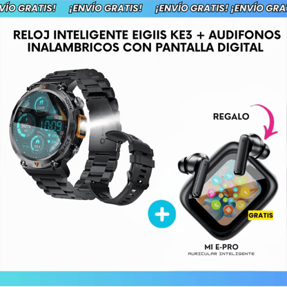 Reloj Inteligente Smart Watch EIGIIS KE3 + Audifonos Inalambricos de Regalo