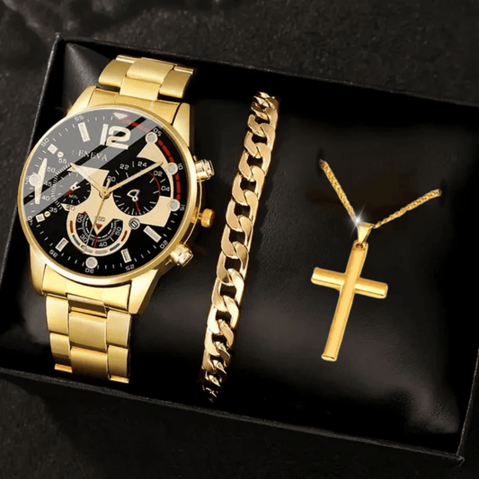 Combo Reloj + Cadena + Pulsera de Oro 18K