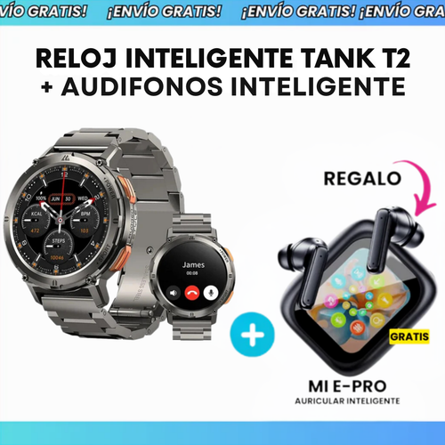 Reloj Inteligente Smart Watch TANK T2 + Audifonos Inalambricos de Regalo